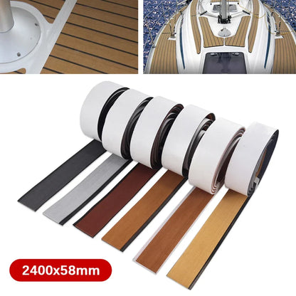 58x2400x5mm Brown EVA Foam Yacht Deck Mat – Imitated Teak Anti-Skid Boat Flooring Strip