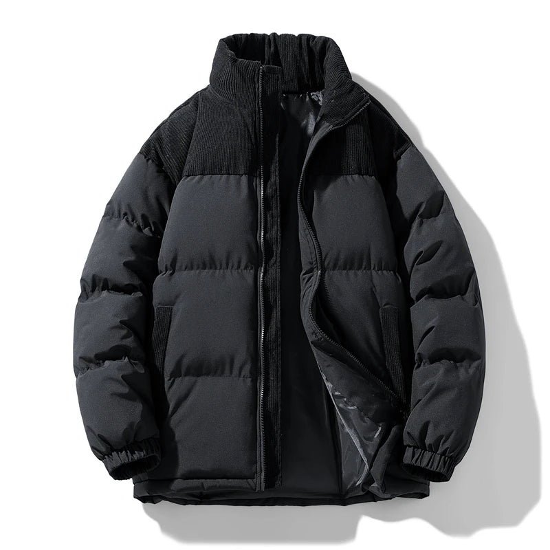 Men’s Winter Thick Puffer Jacket – Warm Color Block Parka, Fashionable Casual Trendy Coat, New Arrival