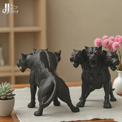 Gothic Three-Headed Dog Statue — Scary Black Ornament for Halloween & Thanksgiving, Indoor/Outdoor Decoration