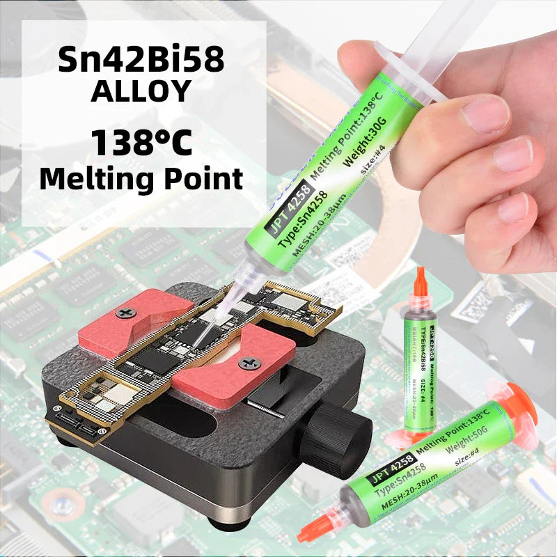 Sn42Bi58 SMD Welding Paste – 138°C Low Temperature Lead-Free No Clean Solder Paste for Phone Component Repair