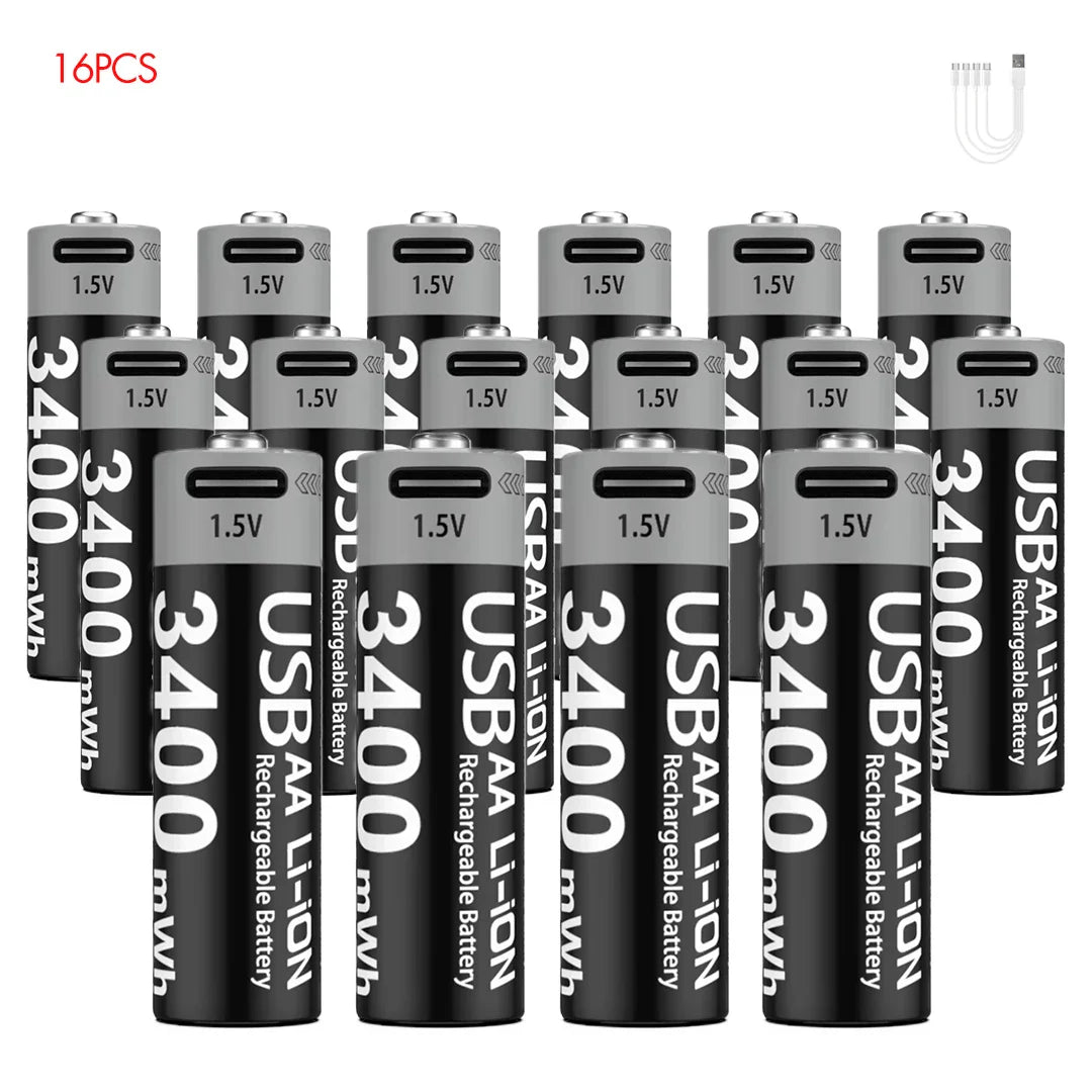 MATOV USB Rechargeable Li-ion AA 3400mWh & AAA 1100mWh 1.5V Batteries Pack