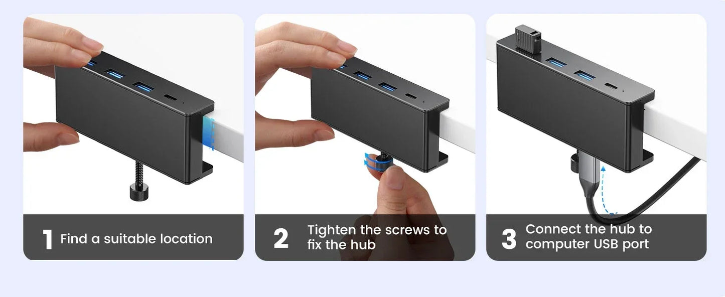 Aluminum 4-Port USB 3.0 Hub — High-Speed Clip Hub with Power Supply, 5–10Gbps Data Transfer, USB 3.2 for Mac & PC