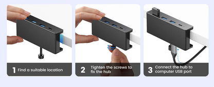 Aluminum 4-Port USB 3.0 Hub — High-Speed Clip Hub with Power Supply, 5–10Gbps Data Transfer, USB 3.2 for Mac & PC