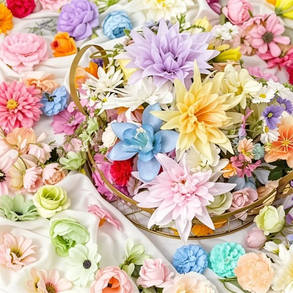 20/52Pcs Artificial Silk Flowers – Random Mix Fake Flowers for Home Decor, DIY Crafts, Wedding, and Bridal Accessories