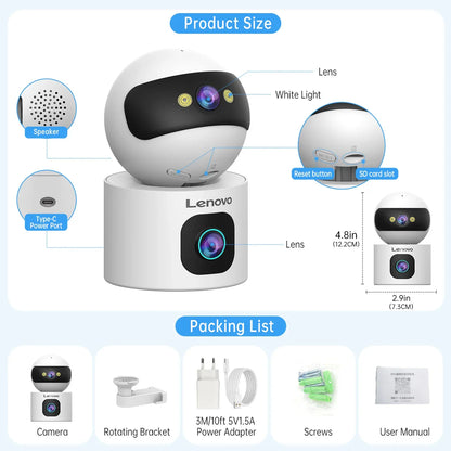 Lenovo 4K IP Camera – 5G WiFi Dual-Lens Smart Home CCTV, Wireless Surveillance with Auto Tracking, Security & Baby Monitor