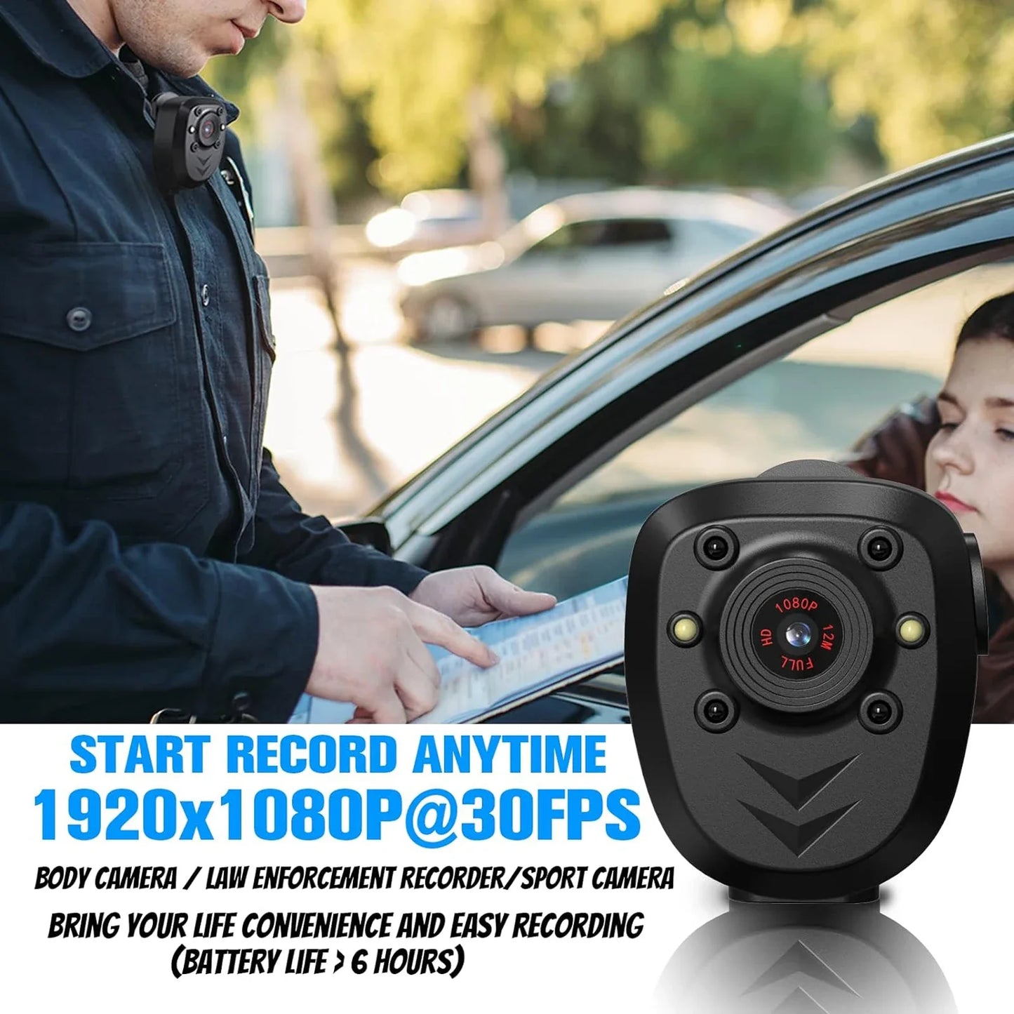 Mini Body Camera 1080P — HD Video Recorder with 32GB, Night Vision IR, Loop Recording & 4–6H Battery