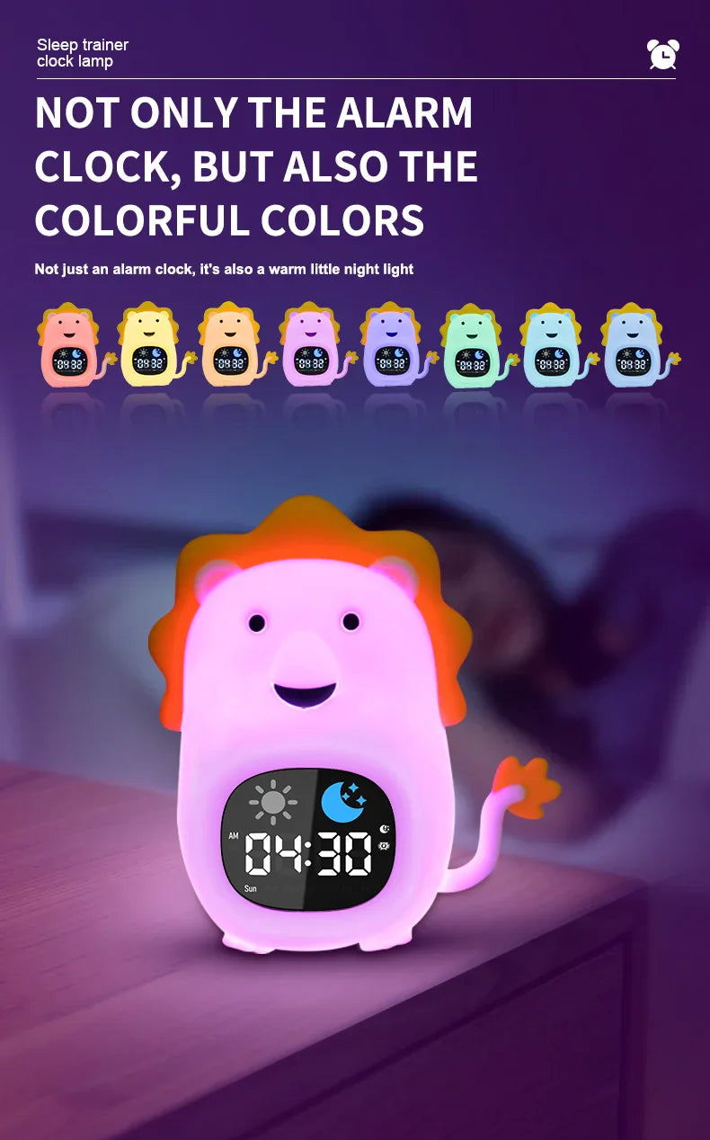 Cat Night Light Alarm Clock – LED Musical Sleep Training Clock for Kids & Babies
