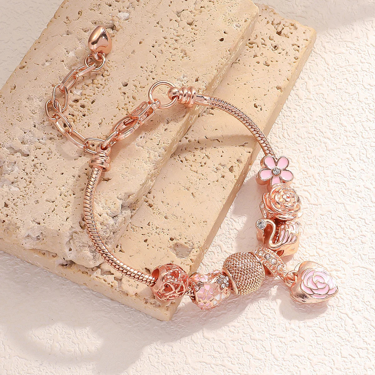 Fashion Multi-Element Rose Love Swan Bracelet, Drip Oil Design, Family Jewelry, Daily Dressing & Party Gift -7633