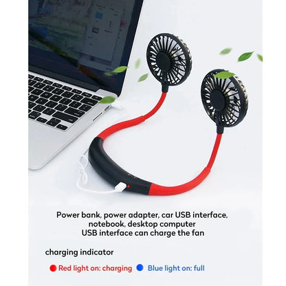 USB Portable Hands-Free Neck Fan - Rechargeable Mini Sports Fan, 3-Speed Adjustable Dual Fan for Home Office & Outdoor Use