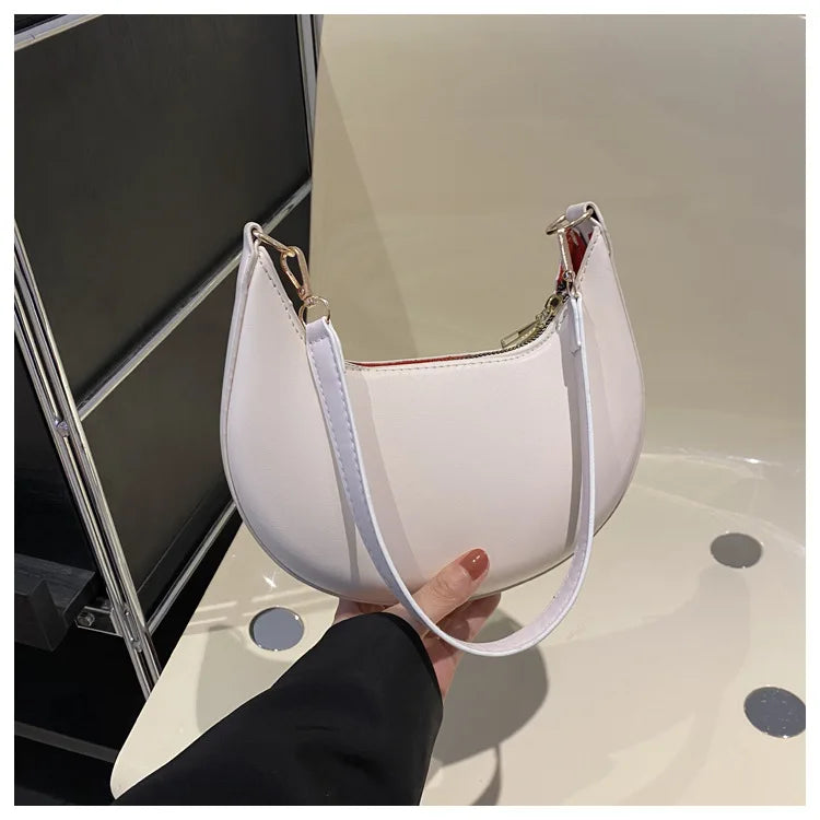 Women’s Moon-Shaped Shoulder Bag – Luxury High-End Baseball Style Elegant Crossbody Handbag Fashionable Lady Purse