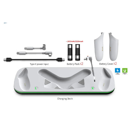 VR Headset Controller Charging Dock for Meta Quest 3 — Cradle with 2 Rechargeable Batteries & USB-C Cable