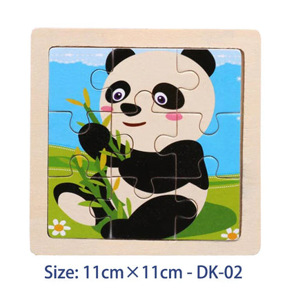 11cm Kids Wooden Jigsaw Puzzle – Cartoon Animal & Vehicle Montessori Educational Toys