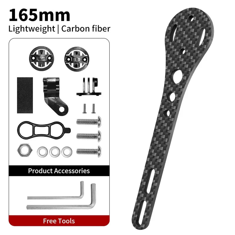 BUCKLOS Carbon Fiber Bike Computer Mount – 143mm/165mm Speedometer Holder for Garmin, Road & Mountain Bikes