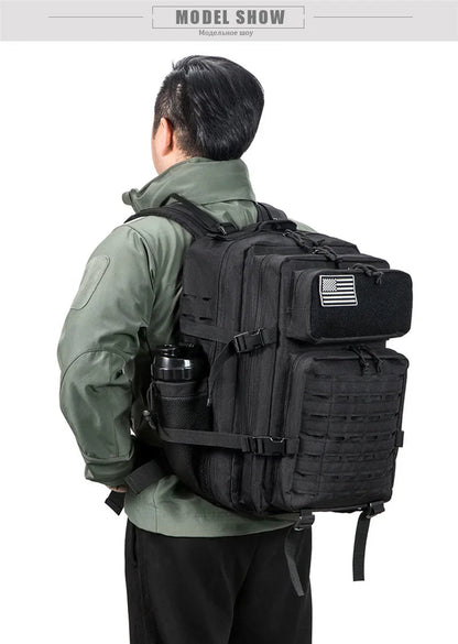 QT&QY 25L/45L Tactical Backpack – Outdoor Survival & Hiking Rucksack for Men & Women, Bug Out Bag with Bottle Holder