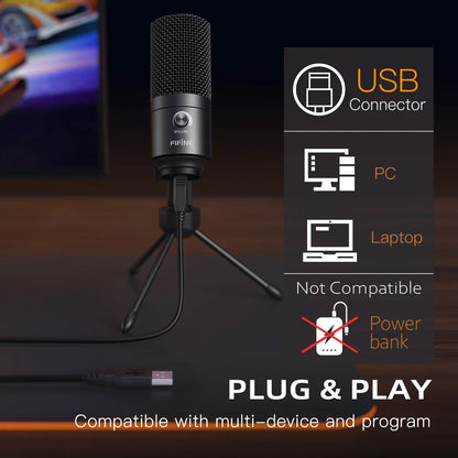 FIFINE K669 USB Condenser Microphone – Metal Recording Mic with Gain Knob for Home Studio, Podcasting & Voice-over