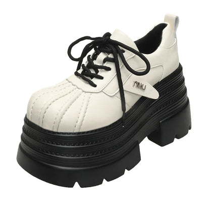2025 Women’s Leather Sneakers – Spring High Platform Lace-Up Casual Shoes, 10CM Thick Sole Walking Zapatos Mujer