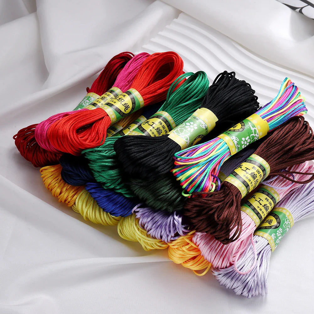 20m/Lot Chinese Knotting Silk Macrame Cord – 1.5mm & 2mm Nylon Black Satin Beading & Shamballa Thread