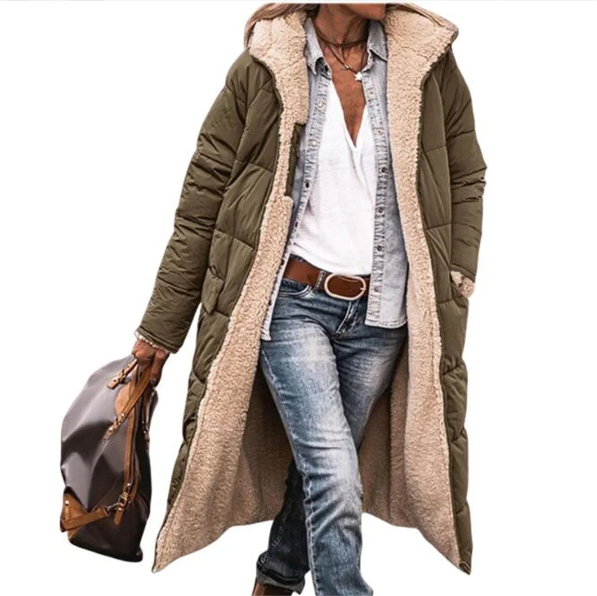 Women's Winter Hooded Quilted Jacket – Reversible Solid Puffer Coat, Thick Long Sleeve Casual Outerwear