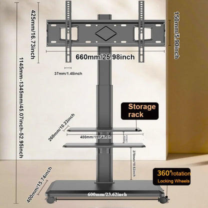 Rolling TV Stand on Wheels – Height Adjustable Mobile Cart for 32–65in Flat Screen TVs, VESA 600x400mm