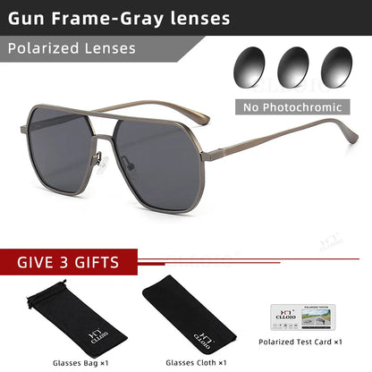 CLLOIO Fashion Aluminum Photochromic Sunglasses – Polarized Chameleon Anti-Glare Driving Glasses for Men & Women