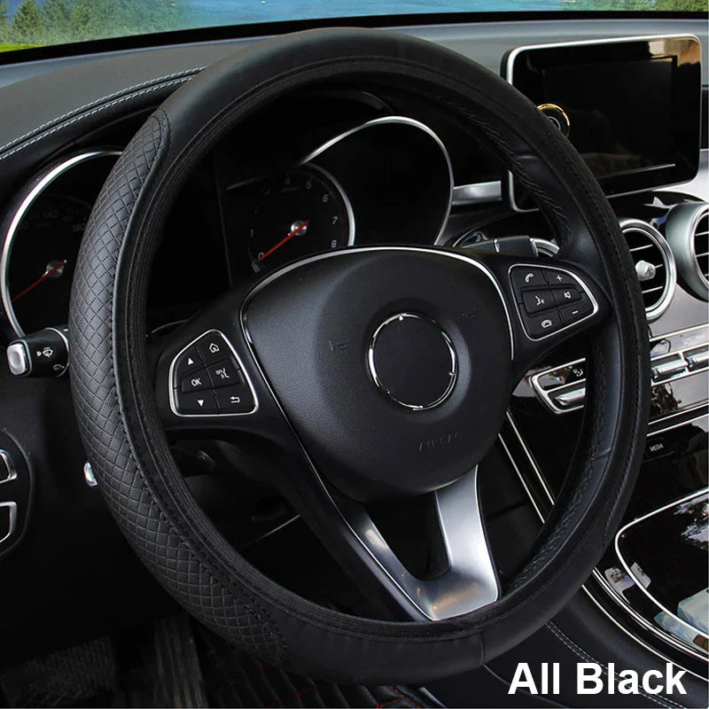 Universal Car Steering Wheel Cover - Microfiber Leather, Anti-Slip & Breathable, Fits 37-39cm Steering Wheels