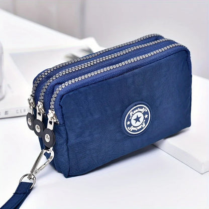 Three-Layer Zipper Short Mobile Phone Bag for Women - Fashionable, Waterproof with Multi-Layer Pockets, Portable Hand Makeup Bag
