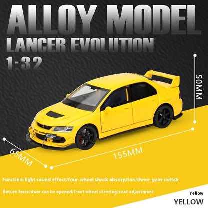 JDM 1:32 Mitsubishi Lancer Evolution IX — Diecast Metal Alloy Racing Car Model with Sound & Light, Right Rudder Gift