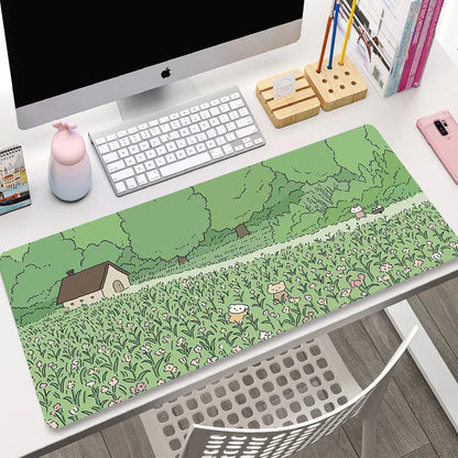 Cute Cat Gaming Mouse Pad - XL Green Plant Design XXL Desk Mat for Keyboard Computer Laptop Gamer Setup