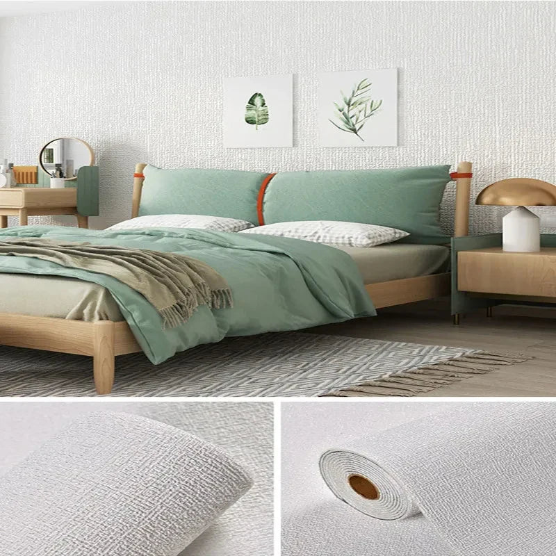 Linen 3D Foam Self-Adhesive PVC Wallpaper - Solid Color, Thickened Waterproof Wall Stickers for Home Renovation & Decor