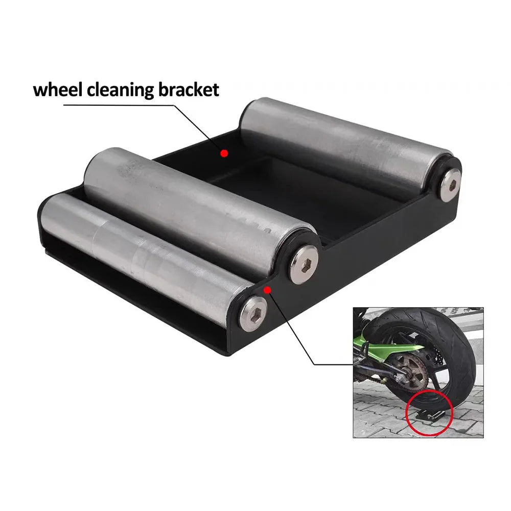 Universal Motorcycle Chain Cleaner – Durable Roller Ramp Lift for KTM, Yamaha, Honda, Portable Tire Cleaning Stand & Wash Bracket