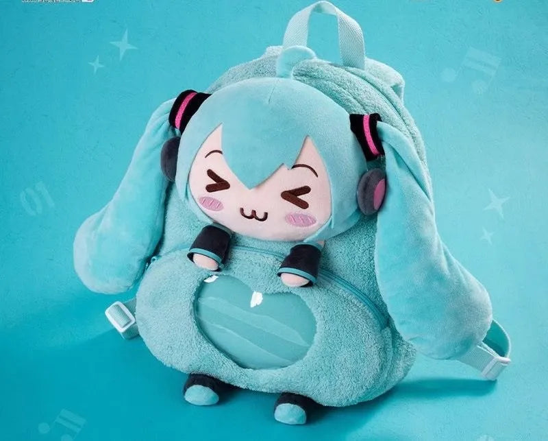 Hatsune Miku Plush Backpack – Sweet & Cute Anime Embroidery, Large Capacity Storage, Soft Toy Gift for Girls