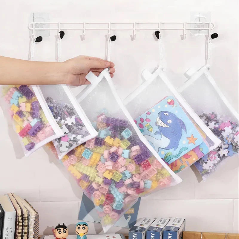 Children’s Puzzle & Building Block Storage Bag – Transparent Mesh Zipper Organizer for Toys, Cosmetics & Household Items