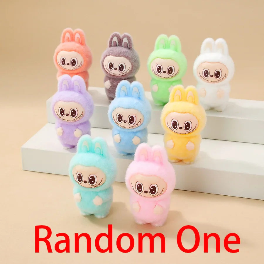 1/9PCS Labubu Cartoon Mini Flocking Doll Pendant – Cute DIY Kawaii Toy Gift Accessories