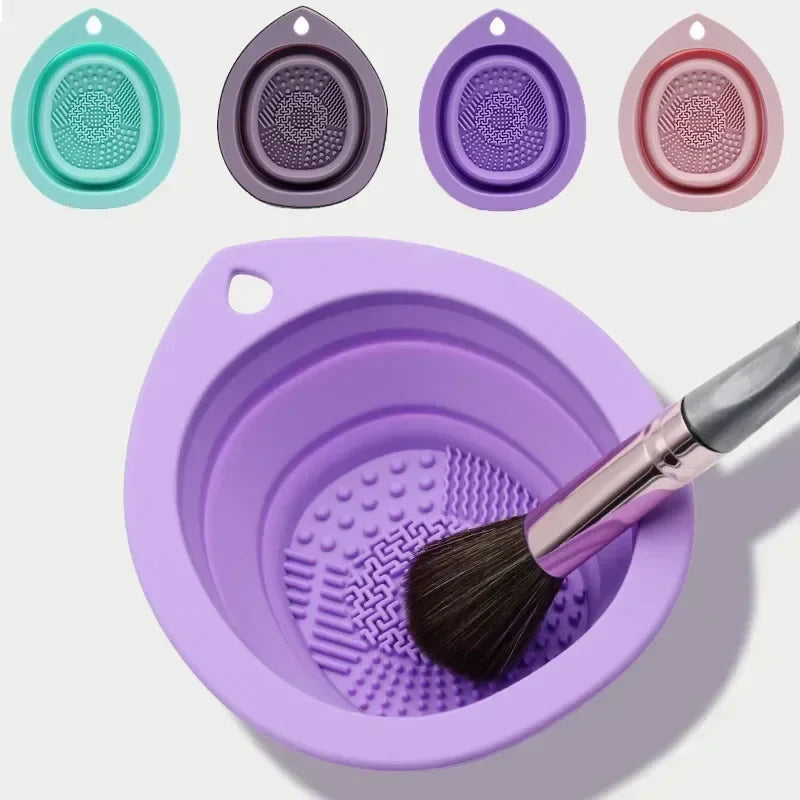 Silicone Makeup Brush Cleaner Bowl – Folding Powder Puff & Eyeshadow Brush Washing Mat, Soft Beauty Scrubber Tool