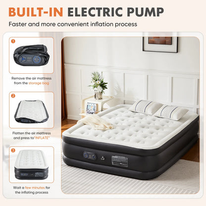 MCQ 18" Tall Air Mattress - Inflatable Airbed with Built-In Pump for Home & Camping