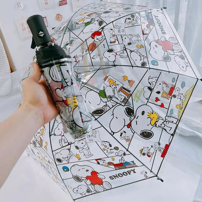 Snoopy Woodstock Folding Umbrella - Transparent Automatic Cartoon 3-Fold Rain Umbrella Gift