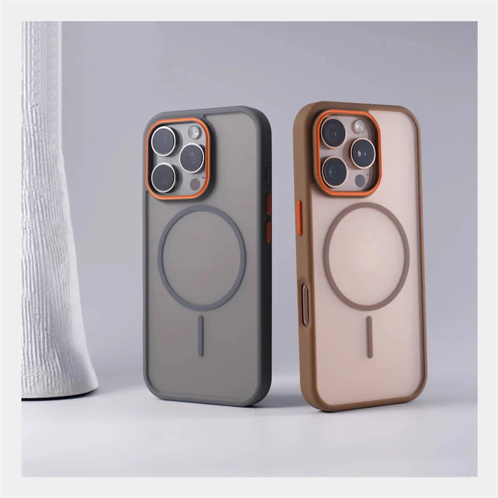 Luxury Matte Translucent MagSafe Case — Shockproof Wireless Charging Cover for iPhone 12–17 Pro/Max/Plus