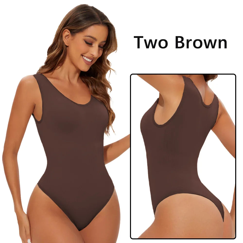 Women’s Seamless Shapewear Bodysuit – Thong Body Shaper with Wide Shoulder Straps for Sculpting & Slimming