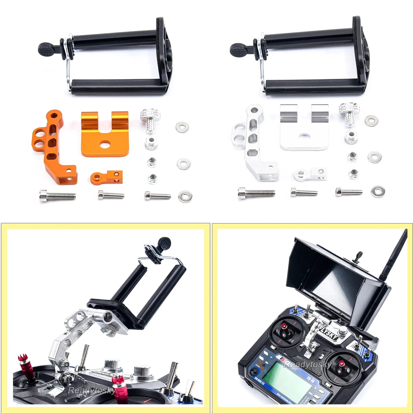Monitor Phone Holder Clip Mount for FlySky FS-i6 / i6S RC Transmitter — Remote Controller & Drone Support Bracket