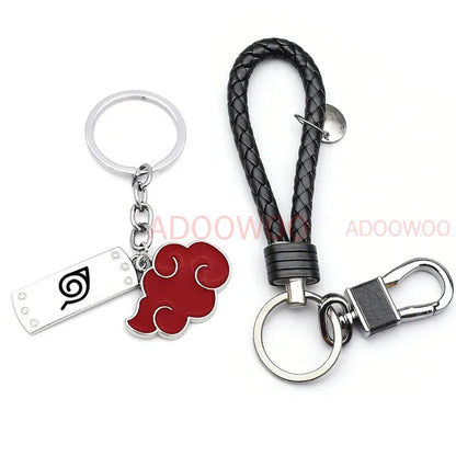 Bandai Naruto Red Cloud Alloy Keychain Set – 20 Styles Anime Woven Leather Rope Charm Car Pendant Punk Jewelry Gift Accessories