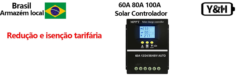 Y&H MPPT Solar Charge Controller 60A 80A 100A — 12V/24V/36V/48V Battery Regulator for Lead-Acid & Lithium