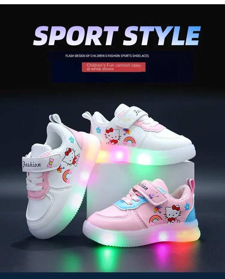 Sanrio LED Hello Kitty Shoes for Girls – Cute Cartoon Kawaii Summer Sneakers with Soft Bottom