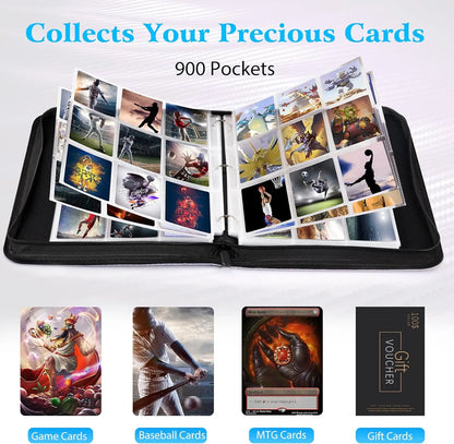 900 Pocket Card Binder with Zipper - Double-Sided Card Holder Case for TCG/CCG Card Storage (Black)