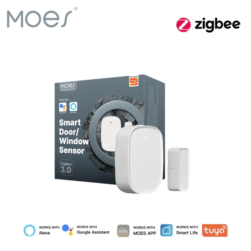 MOES Tuya ZigBee Smart Window & Door Sensor – Home Security Alarm Detector Compatible with Smart Life App, Alexa & Google Home