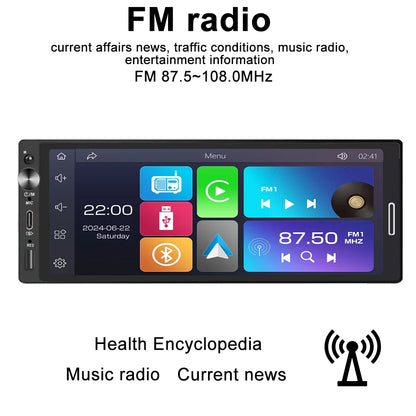 Universal 1DIN 6.9" Wireless CarPlay Android Auto – MP5 Multimedia Car Radio Stereo with TYPE-C Fast Charging