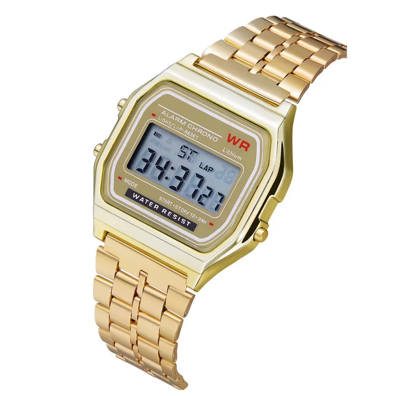 F91W Steel Strap Watch | Multifunction LED Digital Sports Wrist Watch for Men & Women | Business & Electronic Clock