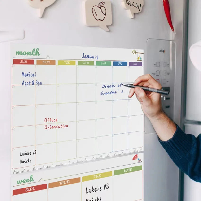 Magnetic Monthly & Weekly Planner — Dry Erase Whiteboard for Fridge, Blackboard, Message Board & Menu Organizer