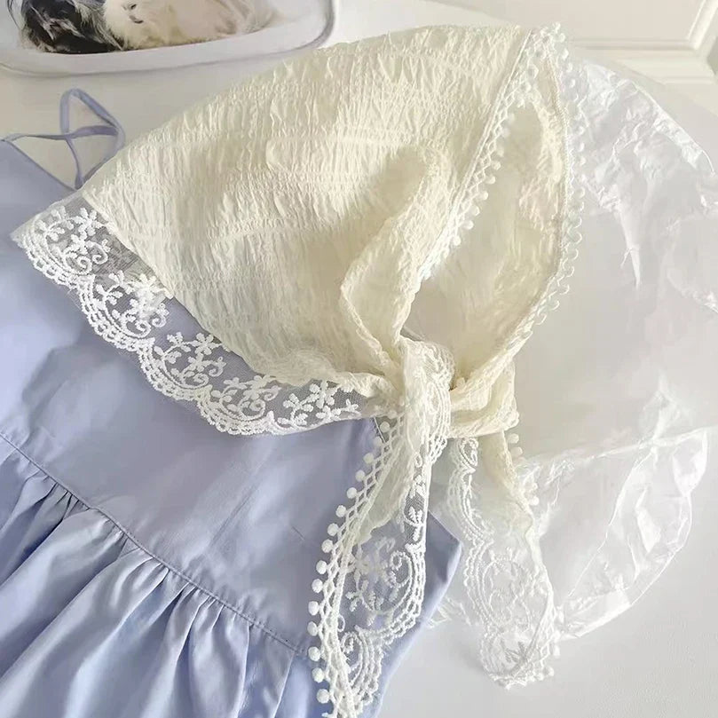 White Woven Floral Lace Hair Scarf Wrap – Retro Triangle Headscarf, Travel & Photo Hat, Hair Accessories for Women