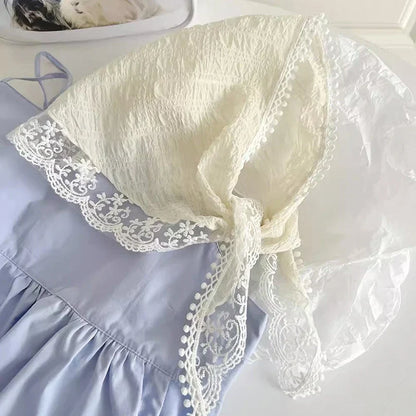 White Woven Floral Lace Hair Scarf Wrap – Retro Triangle Headscarf, Travel & Photo Hat, Hair Accessories for Women