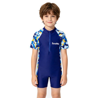 Girls' Pink One-Piece Swimsuit - Cute Short-Sleeve Kids Beach Swimwear for Ages 3–10